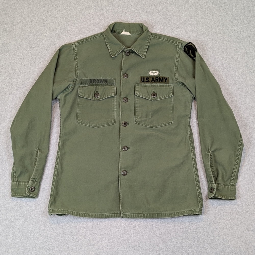 Vintage OG 107 Sateen Shirt Army 15.5x35 60s Vietnam USGI Utility Fatigues Green
